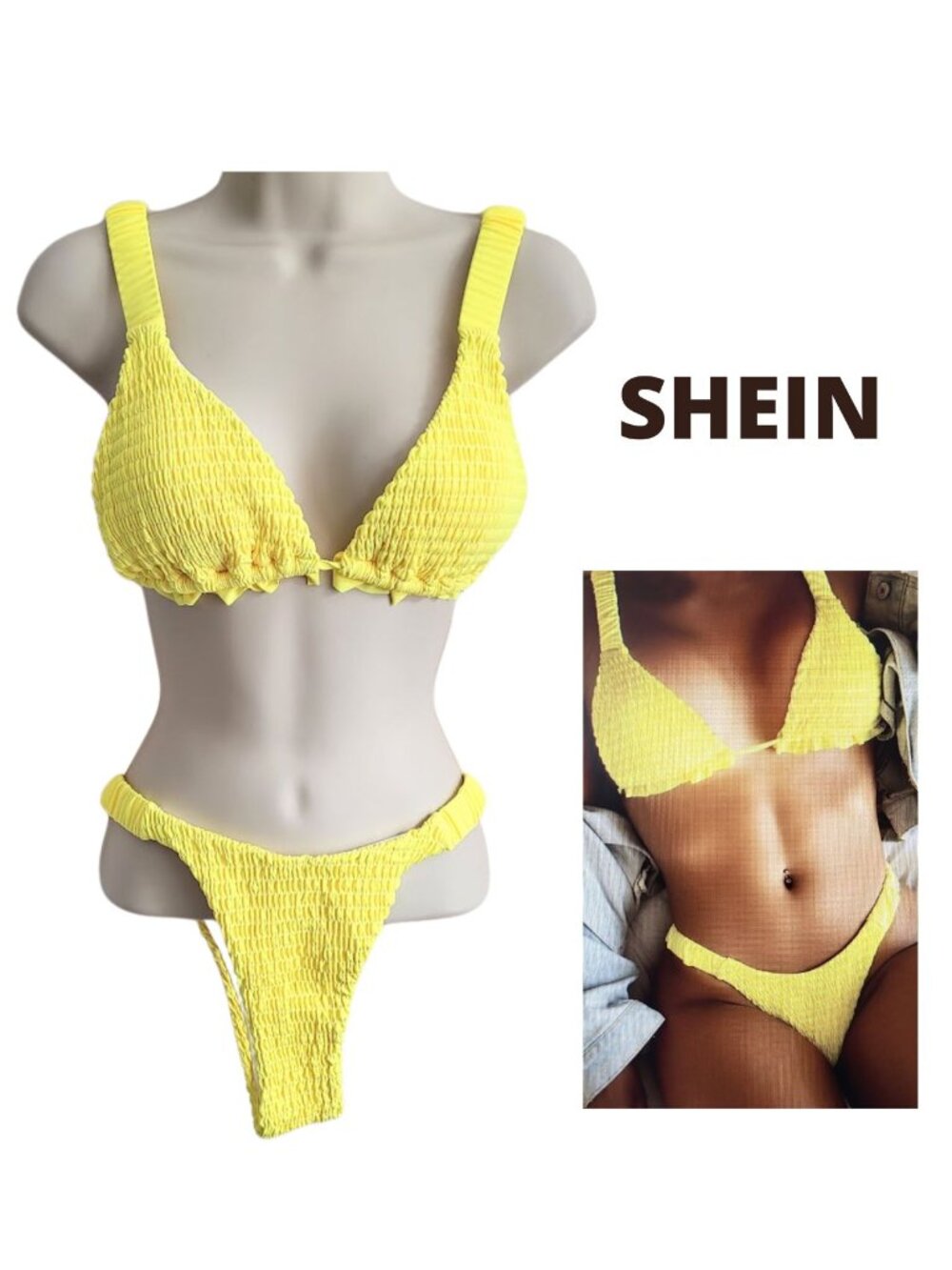 SHEIN Yellow Smocked Frill 2-Piece Bikini - New In Bag Women's S Bottom M Top